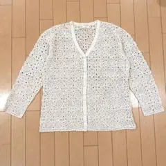 昭和レトロ ハンドメイド カーディガン かぎ編み 立体モチーフ 花