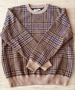 チャオパニック　ブラウン　チェック クルーネック　ニット　セーター　M