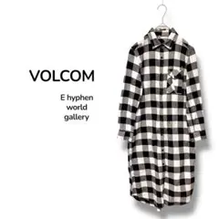 【ボルコム イーハイフン】ロングシャツ 長袖 ブロック 白黒 チェック コラボ