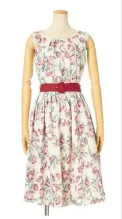 ベルト付きローズ柄タックワンピース/an another angelus