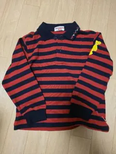 【日本製】ミキハウス ボーダー ポロシャツ 110 襟ロゴ クマワッペン レトロ