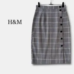 極美品✨エイチアンドエムH&M　タイトスカート膝ひざ丈チェック柄ラップ風　グレーのサムネイル