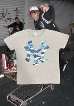 NYロゴ Tシャツ グレー カモフラ