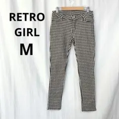 レトロガール▶カジュアルパンツ M 黒×白 ストレッチ 着回し◎ 美シルエット