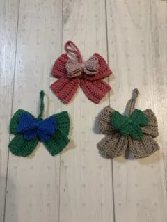 ハンドメイド ニットリボンチャーム キーホルダー
