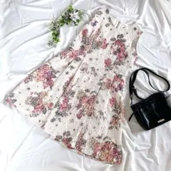 希少❗️42 ローズティアラ　ジュエル ジャガード　フラワー　レース　ワンピース