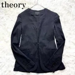 theory セオリー リネン ストレッチ ノーカラー ジャケット S ブラック
