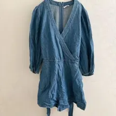 ★GAP デニムブルー ジャンプスーツ レディース つなぎ服 個性的 半パン 青