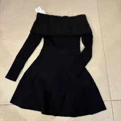 オフショルダー 黒 ニットワンピース✨