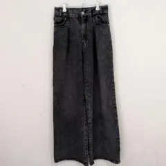 ELENCARE DUE　デニムタックワイドパンツ　ブラック　Fサイズ