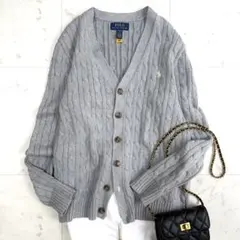 美品 近年 ポロラルフローレン ケーブルニットカーディガン Vネック M相当