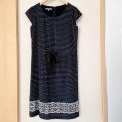 ローラアシュレイ 紺 ドット ワンピース L