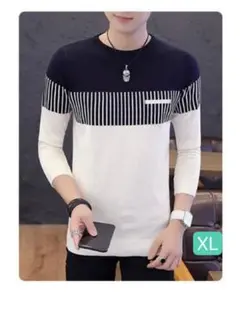 メンズ　セーター　ニット　クルーネック ネイビー　ホワイト