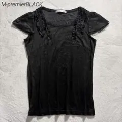 M-premierBLACK/光沢感/レース/フリル/フレンチスリーブブラウスSのサムネイル