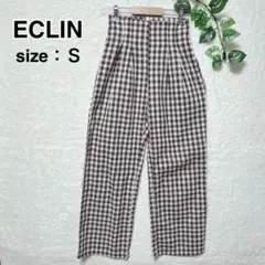 ECLIN チェック柄ハイウエストセミワイドパンツ Ｓ