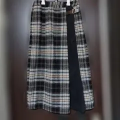 秋冬 厚手 チェック柄切り替えスカート バイカラー