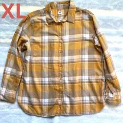 ユニクロ フランネルシャツ チェック 大きめ 黄土色 XL