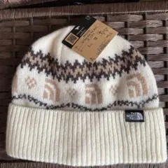 THE NORTH FACE ニット帽 クリーム色 幾何学模様
