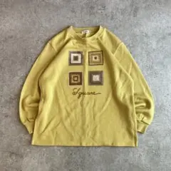 プルオーバーニット イエロー 刺繍 幾何学模様 カジュアル 差し色 レトロ古着