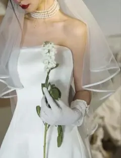 【美品】ホワイトシフォンサテンエッジ付きウェディングベール　着画有