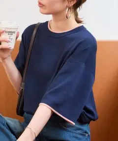 <接触冷感>配色ライン 半袖ニット TEE フリークスストアのサムネイル