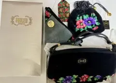 【新品未使用】FEILER 花柄刺繍 ハンドバッグ、巾着ポーチ、ハンカチセット