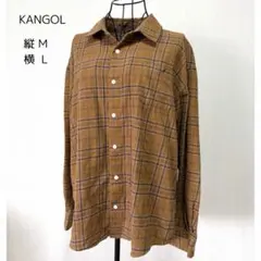 KANGOL MONO-MART ブラウン チェックネルシャツ 長袖シャツM/L