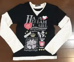 長袖カットソー 黒/白 プリント付き