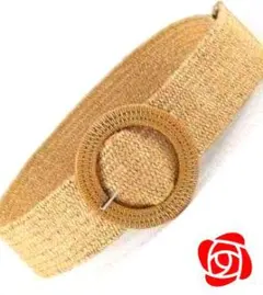 ベルト　レディース　ベージュ　太い　流行り　韓国　おしゃれ　人気　麻　丸バックル