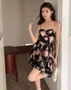 花柄　ふわふわ　ミニドレス　女子会　デート　キャバドレス　可愛い　モテ服
