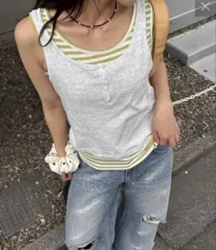 ローズボタンボーダーレイヤードタンクのサムネイル