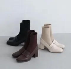 新品　スクエアローファーニットショートブーツ IV5269