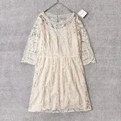 ナフナフ　総レース　刺繍　ワンピース　40 生成り　7分袖　未使用タグ付のサムネイル