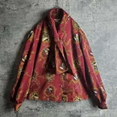 【ヴィンテージ】古着 ボウタイ 総柄 スカーフ柄 アニマル ワインレッド レトロ