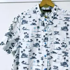 レトロ古着　Fission 総柄 半袖シャツ ヤシの木 サーフ柄 90s 00s