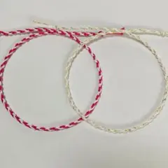 ハンドメイドミサンガ2本セット　アンクレット　WH×ピンク・ラメ入りベージュ