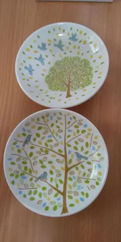 木と鳥の絵柄 陶器製 小皿 プレート ガスト特典 小鳥のおくりもの 市川