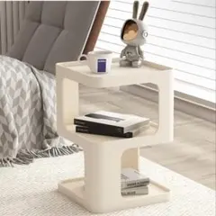 アイボリーの3層収納サイドテーブル