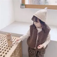 ブラウン フリース ベスト ボタン付き