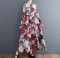 ボタニカル レトロ ロングワンピース 長袖