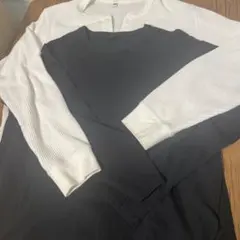 UNIQLO ユニクロ XL 白ヘンリーネック リブカットソー 黒ロングTシャツ