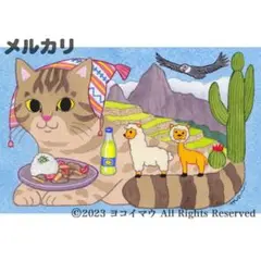 原画「猫の背中になにかある〜アンデス」マチュピチュ/猫/イラスト/アート/絵画
