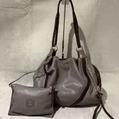 LOEWE ロエベ アナグラム 編み込み ショルダーバッグ レザー グレー