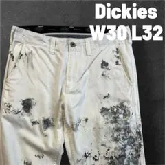 【一点物】Dickies ペイント加工 ワークパンツ ホワイト W30 L32のサムネイル