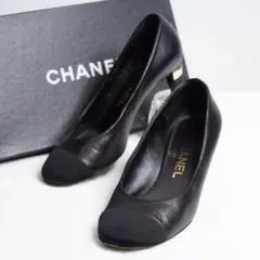 CHANEL ブラック ラウンドトゥ レザー ハイヒール パンプスのサムネイル