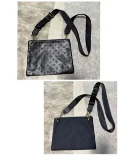 russet✴︎ショルダーバッグ　黒　本革と布✴︎サコッシュ　スマホショルダー