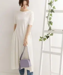 O272アーバンリサーチ半袖ロングワンピースカットワンピコットンホワイト綿白無地