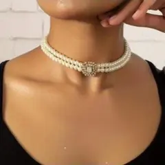 ラスト1点 2連　パール　ネックレス ゴージャス 太め おしゃれ チョーカー