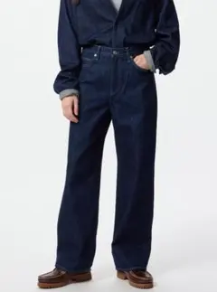 ワイドストレートジーンズ　ユニクロ　UNIQLO　22　ネイビー
