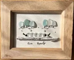 シーグラスアート　シマエナガ　ライトブルー　ミント　北欧